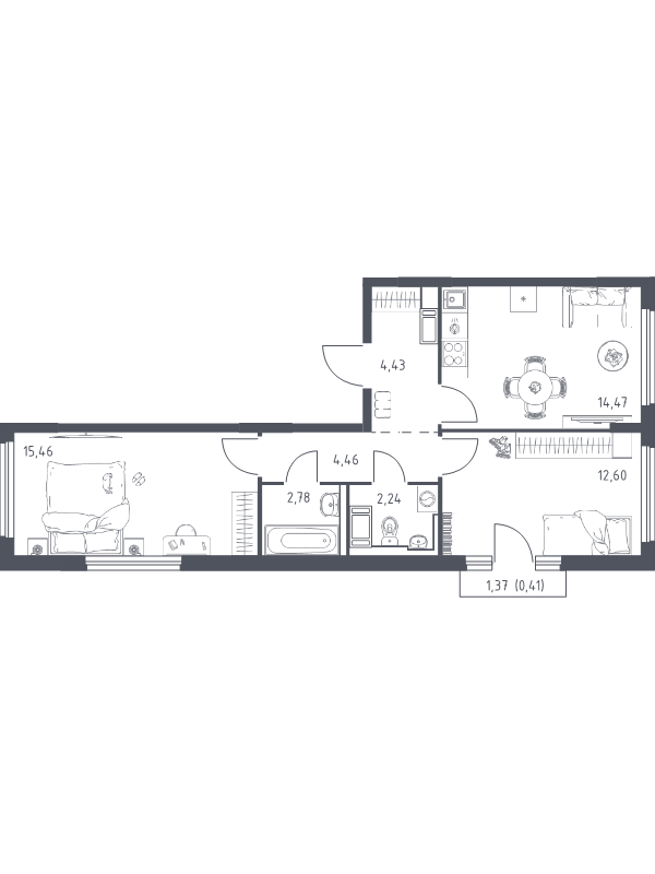 2 ккв 56,5 м²