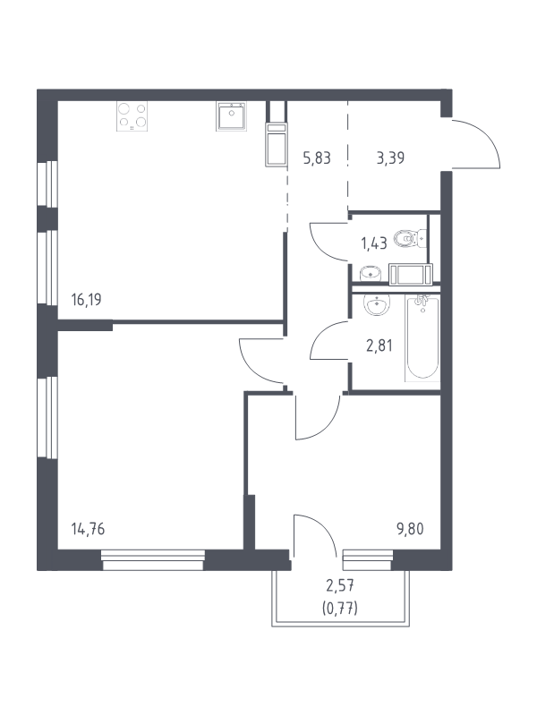 3 ккв (Евро) 55 м²