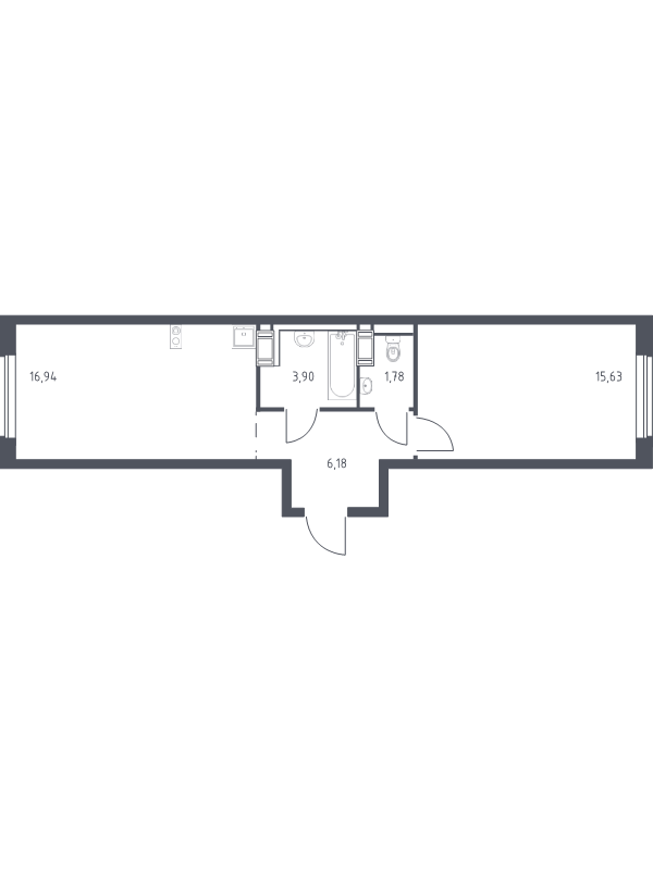2 ккв (Евро) 44,4 м²