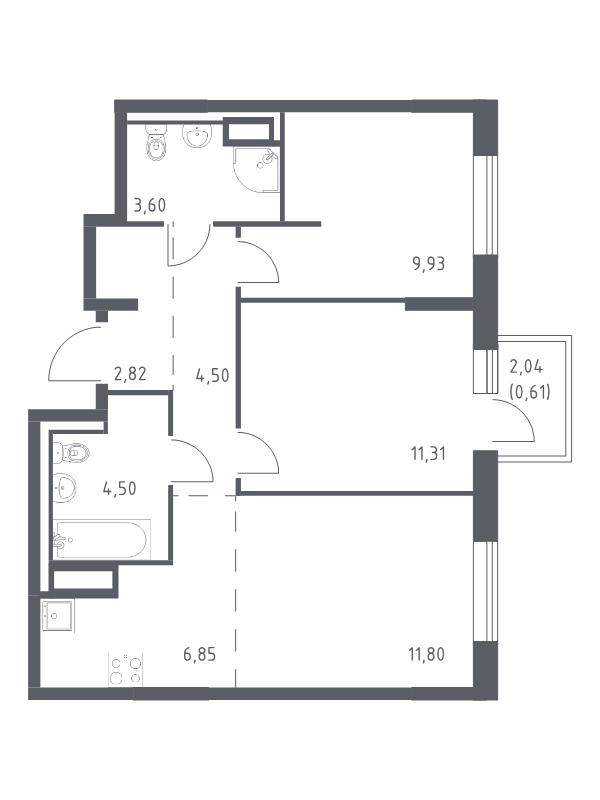 3 ккв (Евро) 55,9 м²