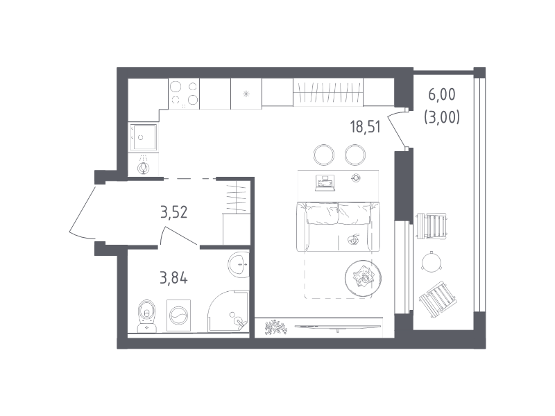 Студия 28,9 м²