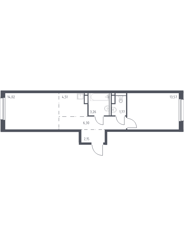 2 ккв (Евро) 45,6 м²