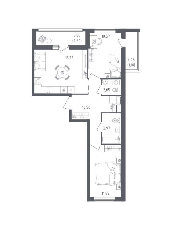 3 ккв (Евро) 59,5 м²