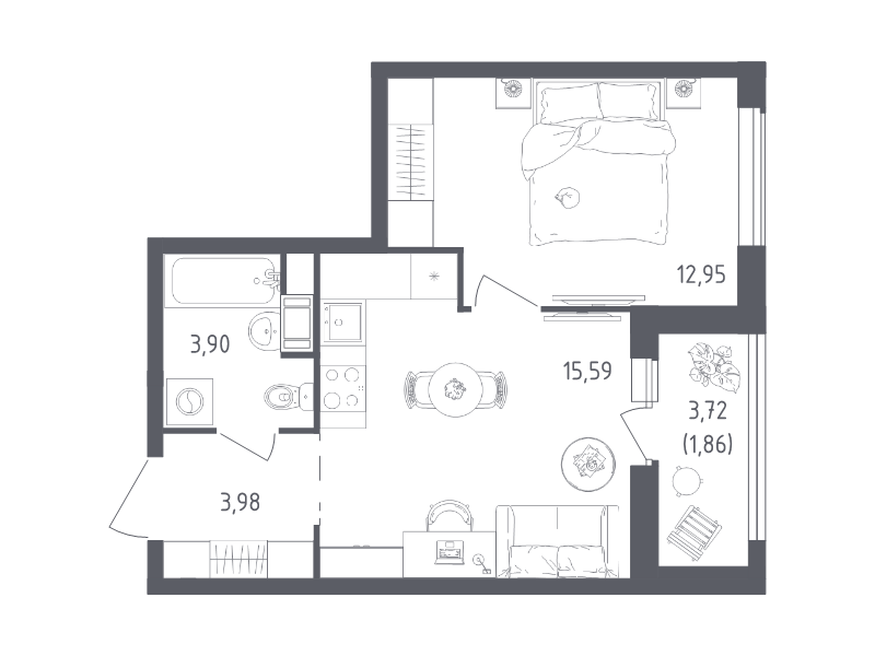 2 ккв (Евро) 38,3 м²