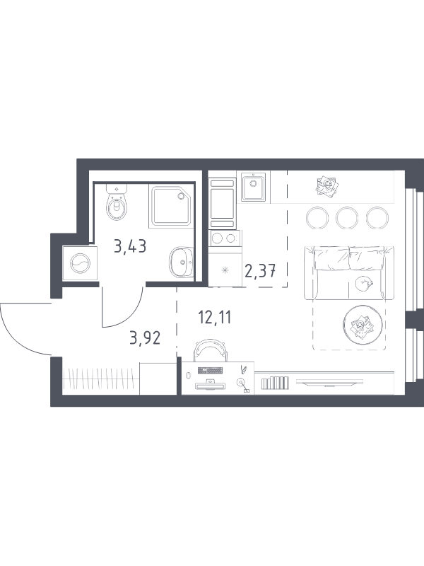 Студия 21,8 м²