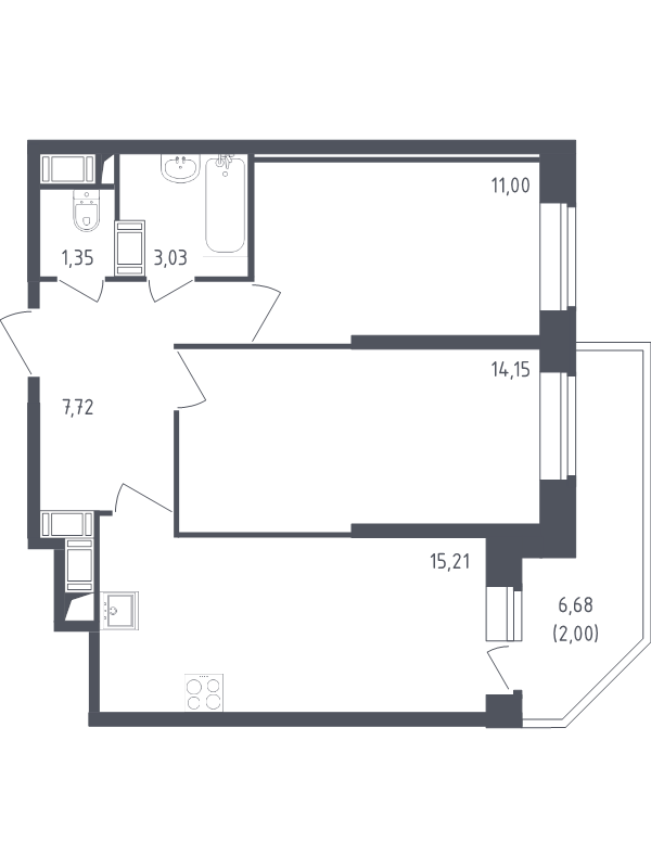 2 ккв 54,5 м²