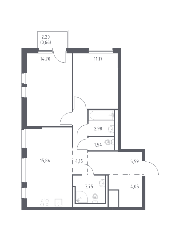 3 ккв (Евро) 64,4 м²