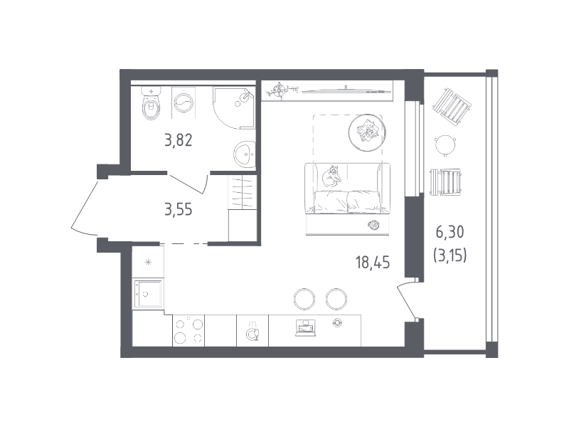 Студия 29 м²