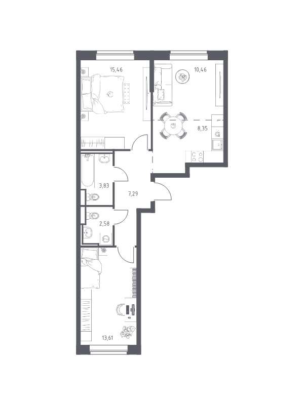 3 ккв (Евро) 61,6 м²