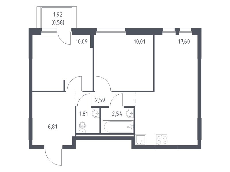 3 ккв (Евро) 52 м²