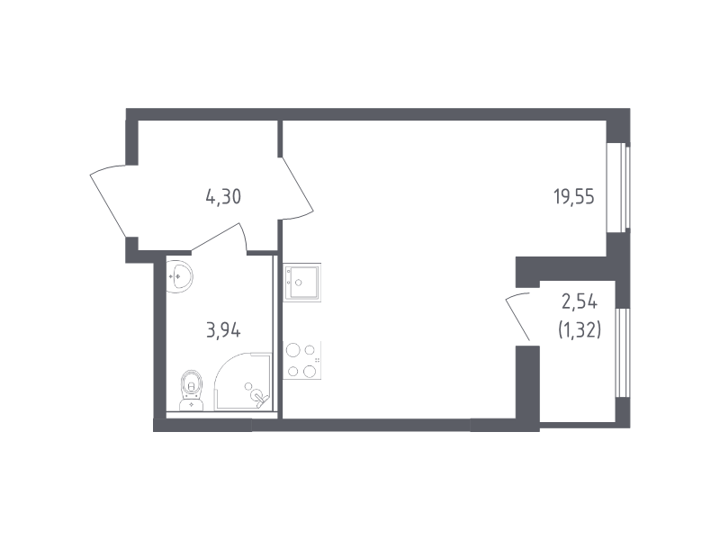 Студия 28,4 м²