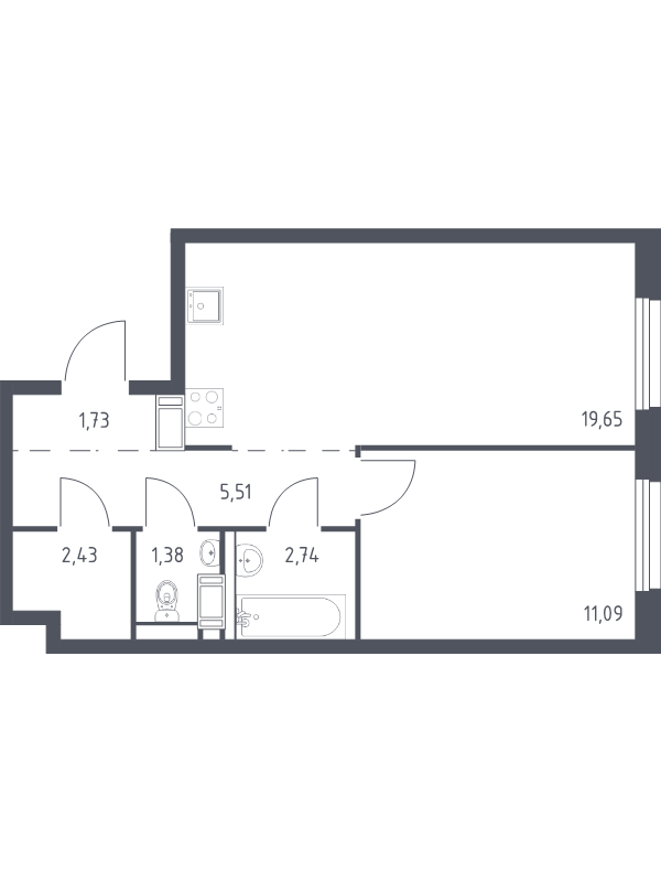 2 ккв (Евро) 44,5 м²