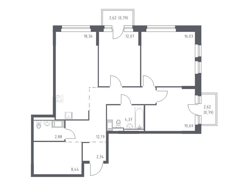4 ккв (Евро) 89 м²