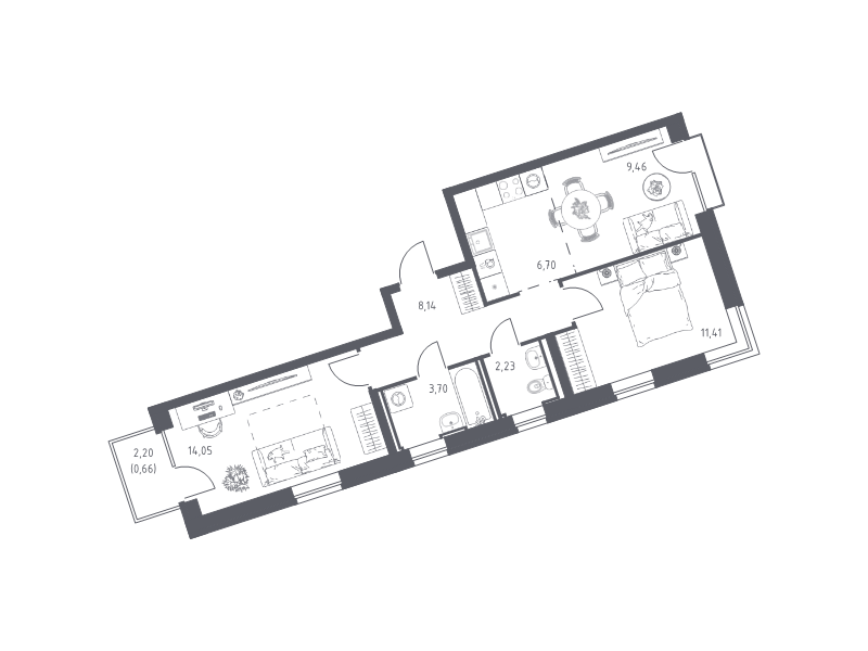 3 ккв (Евро) 56,4 м²