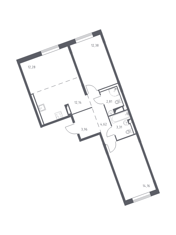 3 ккв (Евро) 64,8 м²