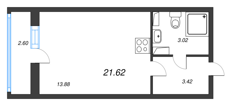 Студия 21,6 м²