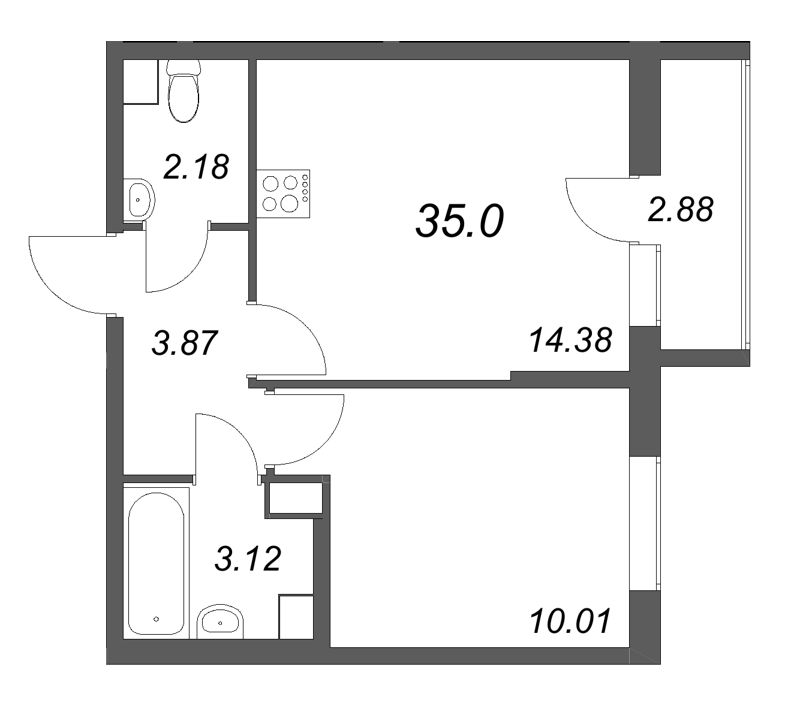 1 ккв 35 м²