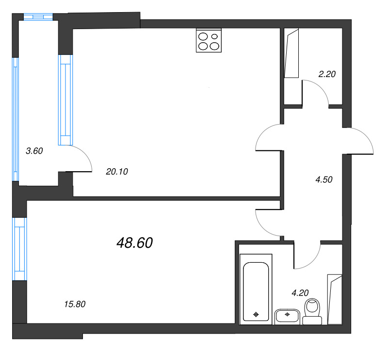 2 ккв (Евро) 48,8 м²