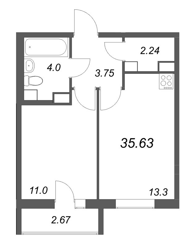 1 ккв 35,6 м²