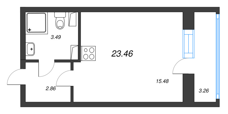 Студия 23,5 м²