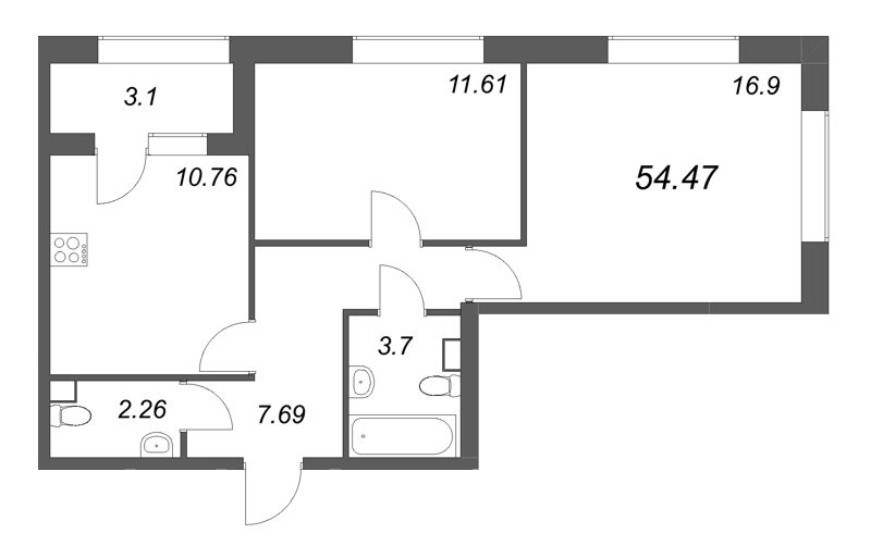 2 ккв 54,5 м²