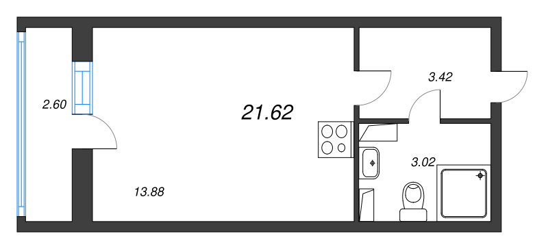 Студия 21,6 м²