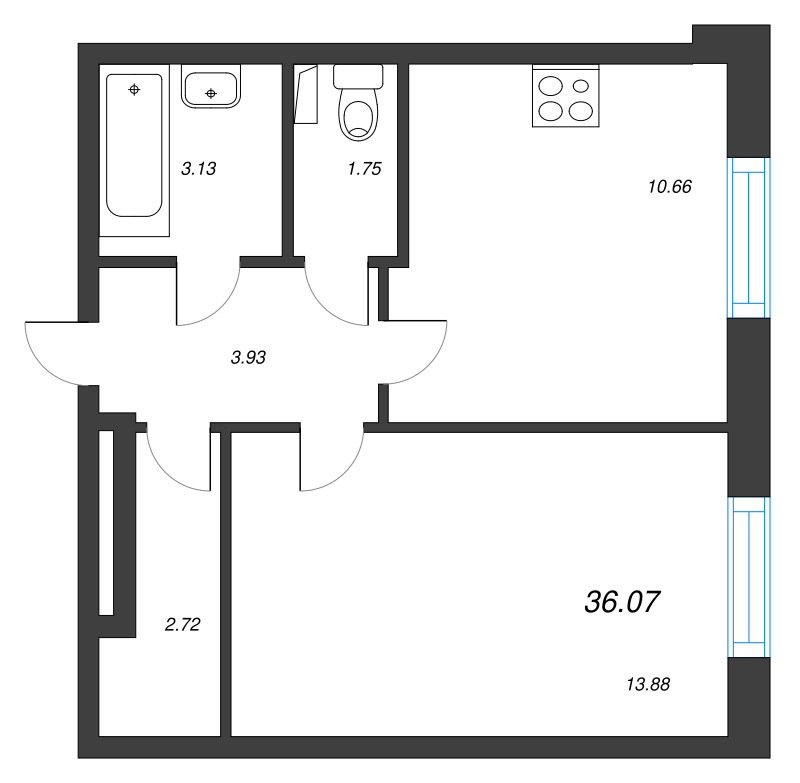 1 ккв 36,1 м²