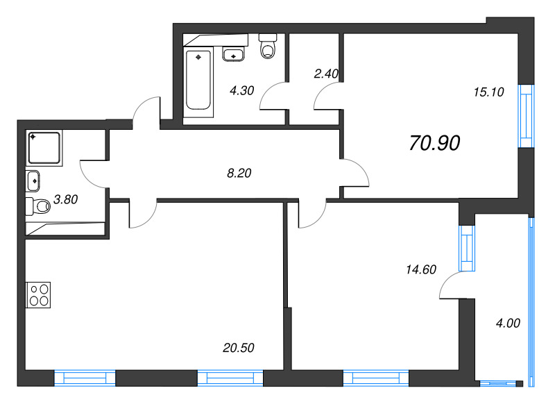 3 ккв (Евро) 71,5 м²