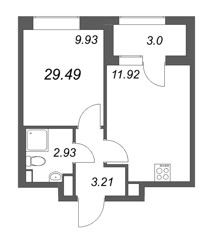 1 ккв 29,5 м²