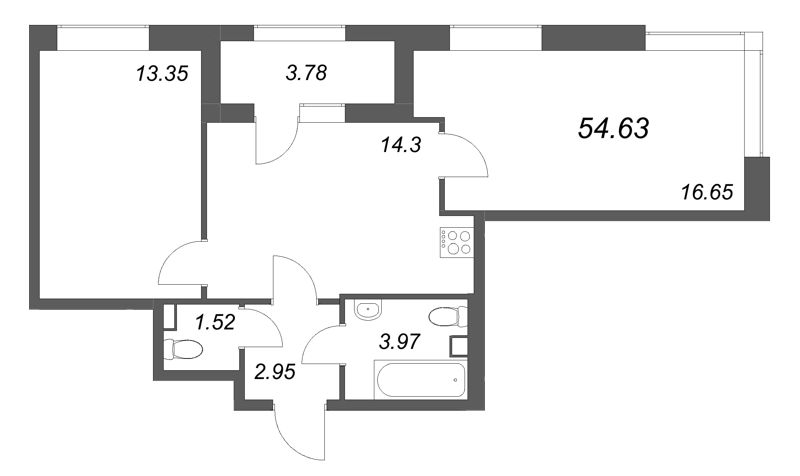 2 ккв 54,6 м²