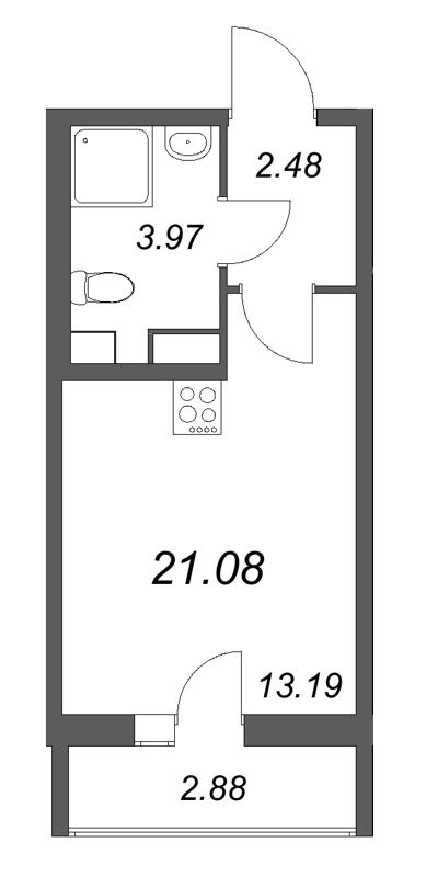 Студия 21,1 м²