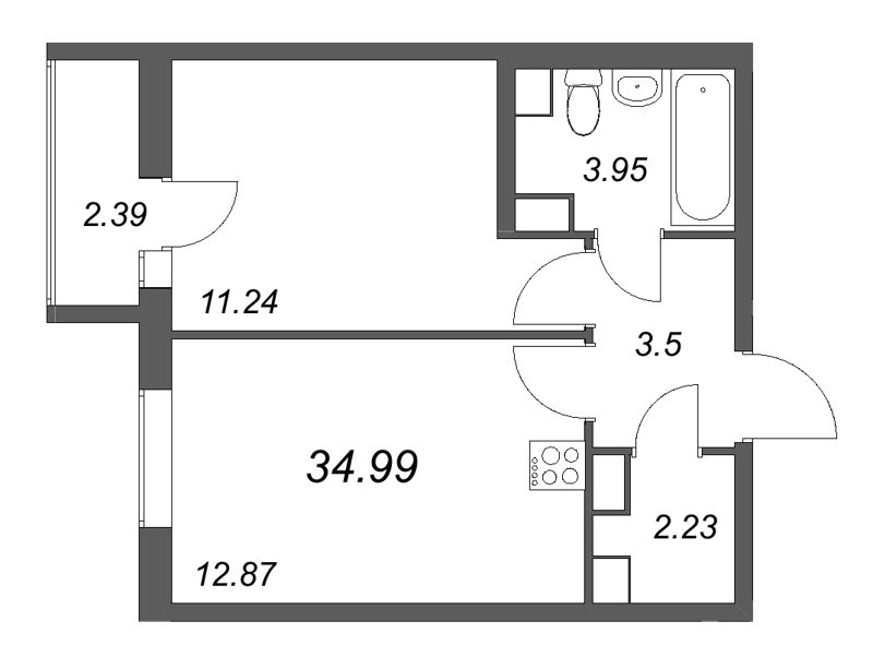 1 ккв 35 м²
