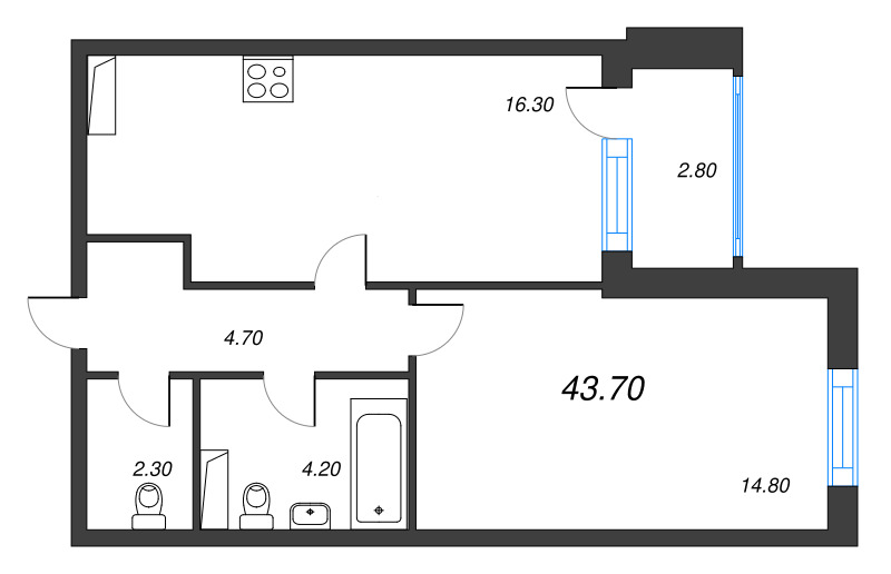 2 ккв (Евро) 44,3 м²