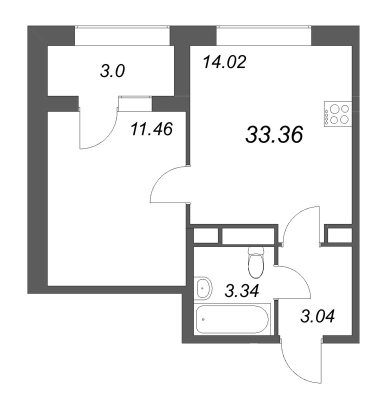 1 ккв 33,4 м²