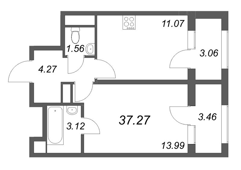 1 ккв 37,3 м²