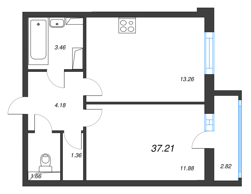 2 ккв (Евро) 37,2 м²