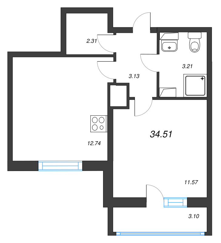 2 ккв (Евро) 34,5 м²