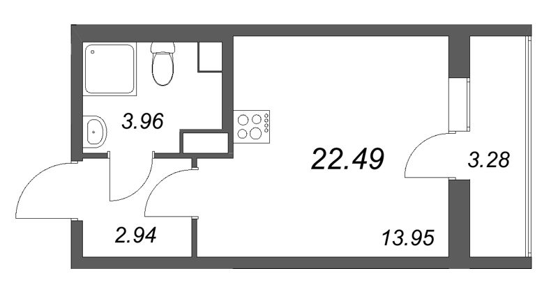 Студия 22,5 м²