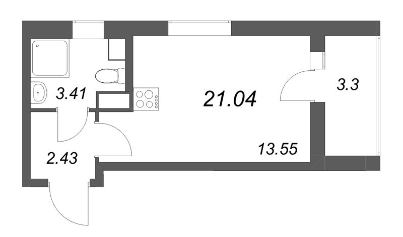 Студия 21 м²