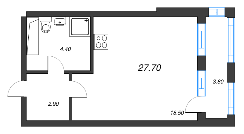 Студия 27,8 м²