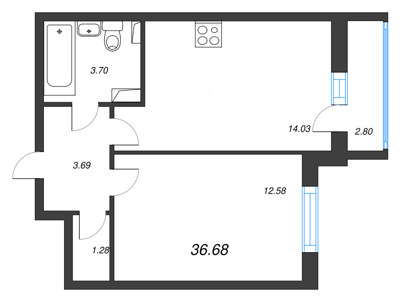 2 ккв (Евро) 36,7 м²