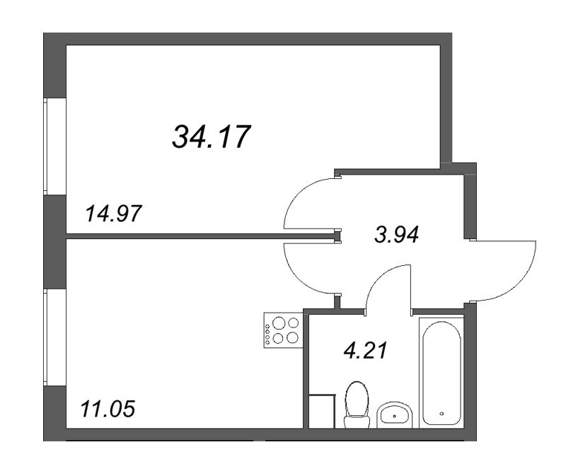 1 ккв 34,2 м²