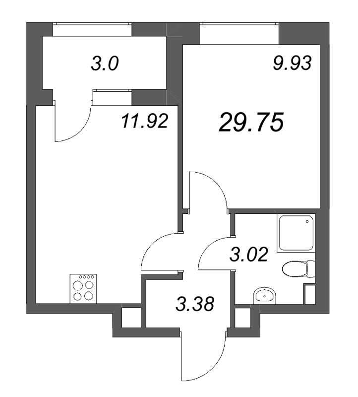 1 ккв 29,8 м²
