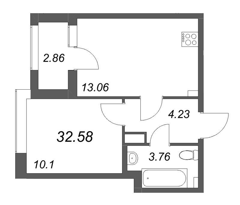 1 ккв 32,6 м²
