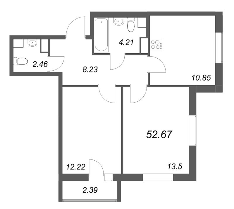 2 ккв 52,7 м²