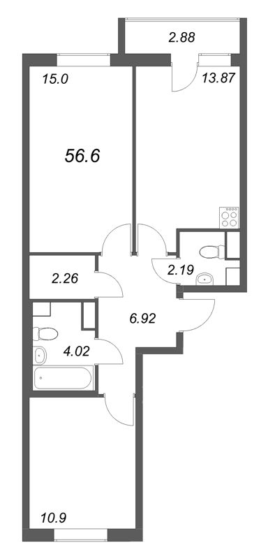 2 ккв 56,6 м²