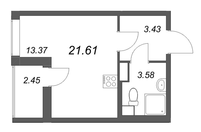 Студия 21,6 м²
