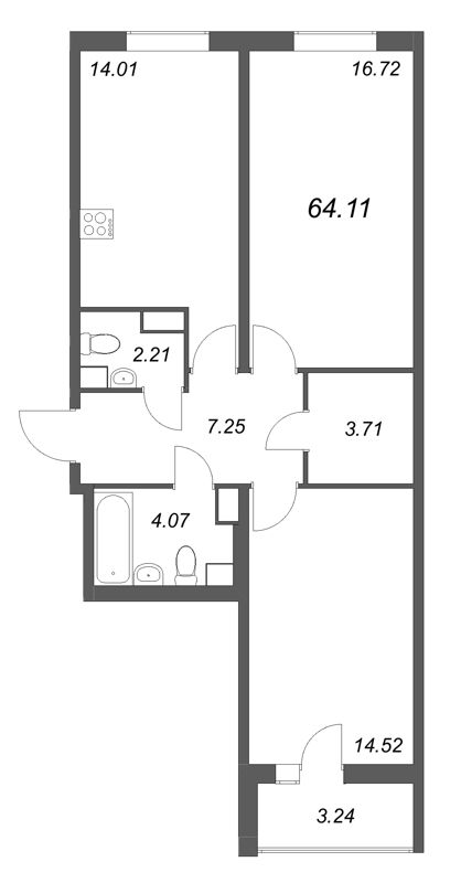 2 ккв 64,1 м²