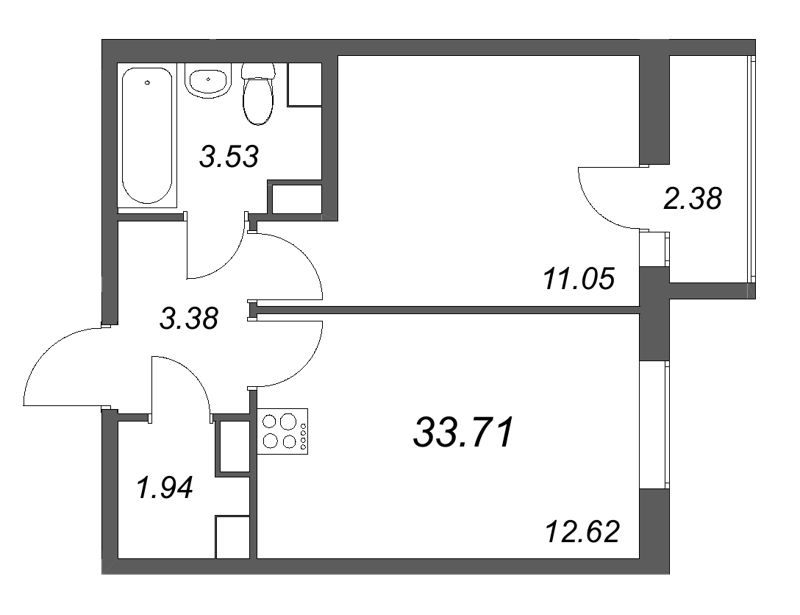 1 ккв 33,7 м²