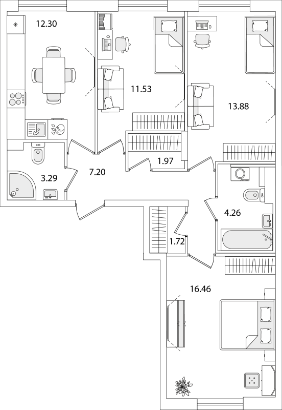 3 ккв 72,6 м²